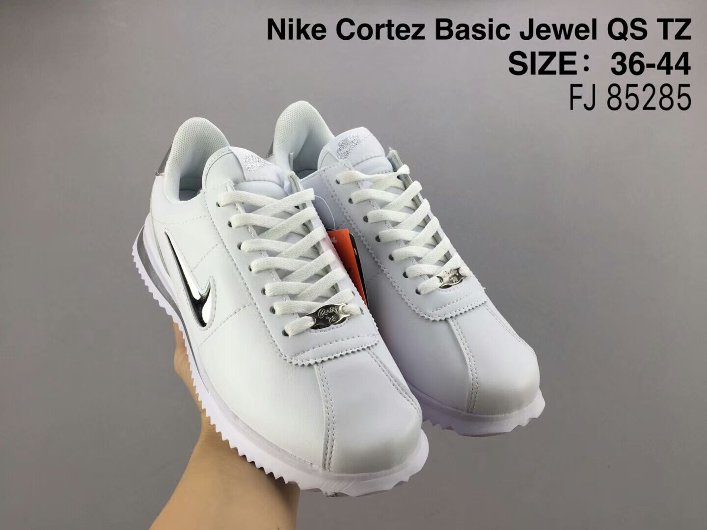 Women NiKe Cortez Basic Jewel QS TZ White Silver Shoes